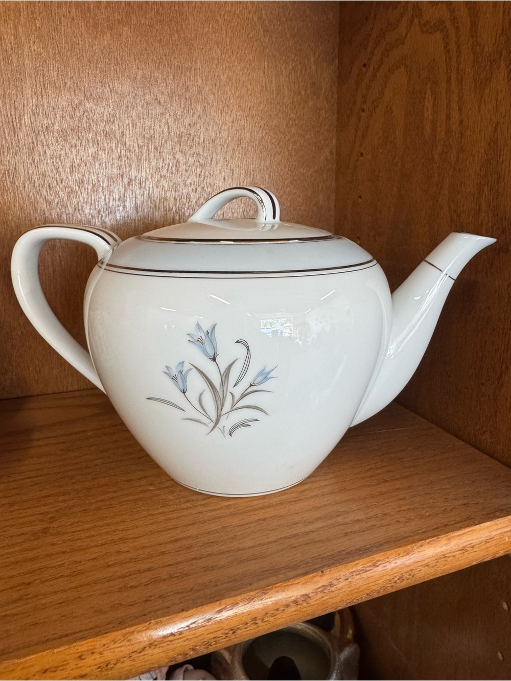 Vintage Noritake teapot #5558 - blue floral design with silver trim Japan